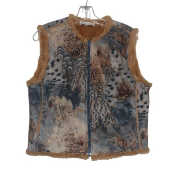 Elliot Lauren Vest Jacket Full Zip Multicolor Acrylic Poly Faux Fur Lined Sz 12 - Picture 2 of 7